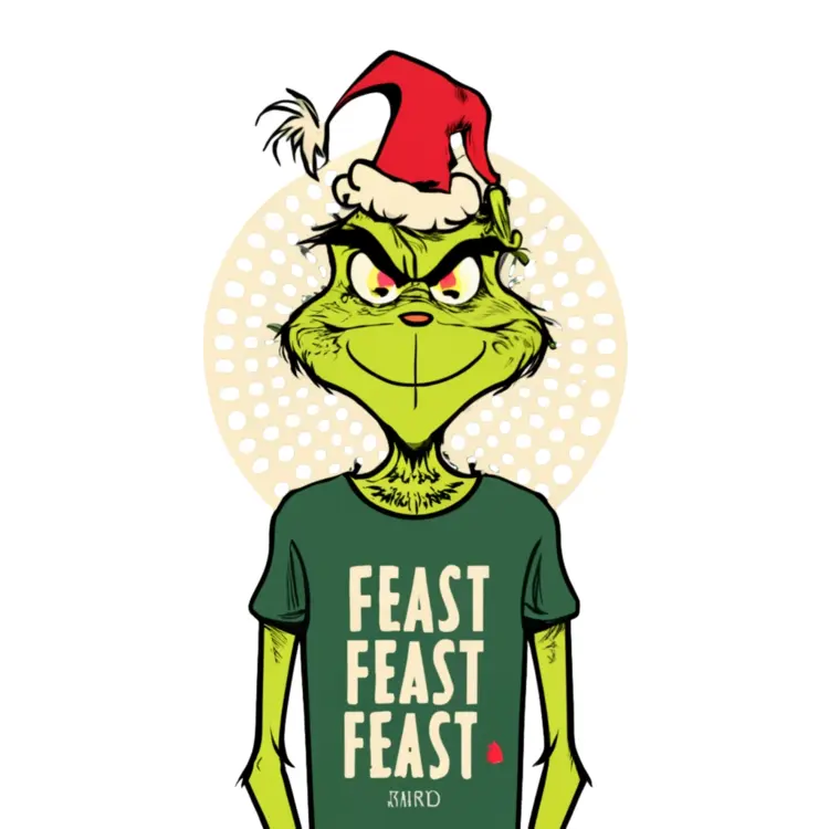 Grinch in Santa Hat with Feast Shirt