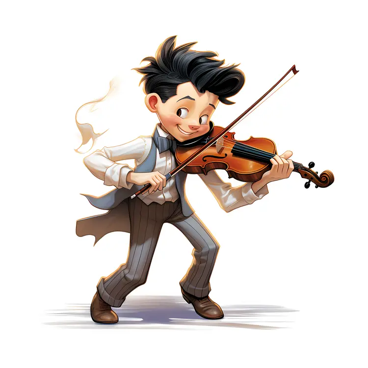 Cartoon Boy Playing Violin