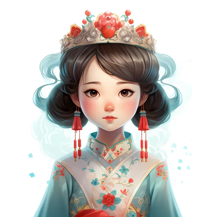 Cute Princess with Crown and Traditional Dress