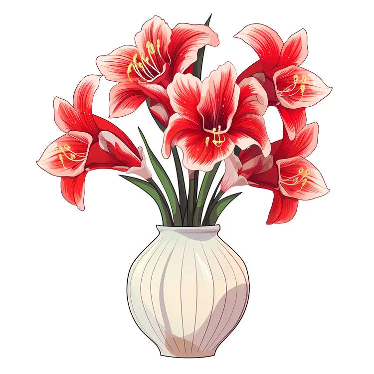 Red Flowers in a White Vase