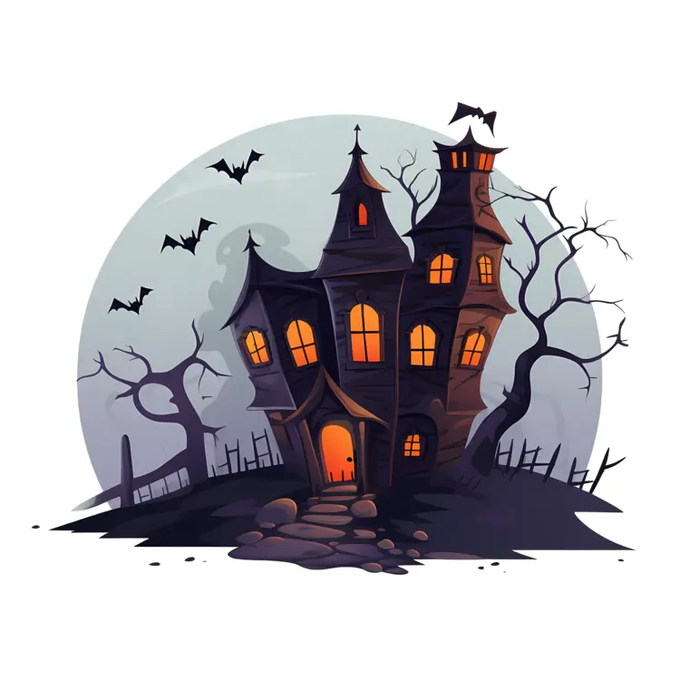Haunted House with Bats and Crooked Structure