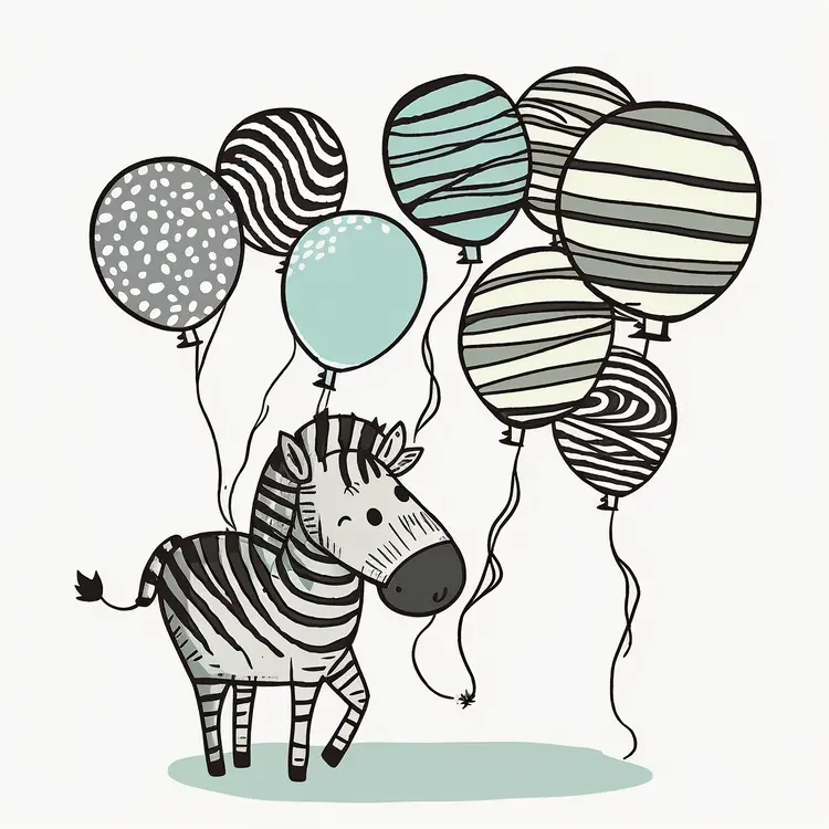Cute Zebra with Balloons Illustration