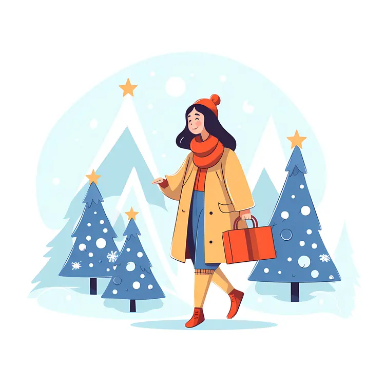 Winter Shopping with Christmas Trees