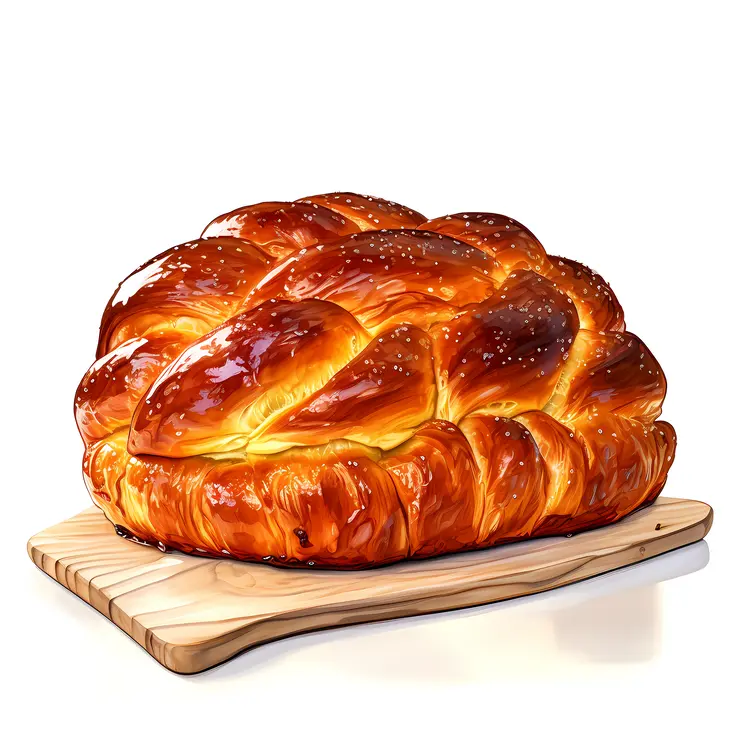 Golden Braided Bread on Wooden Board