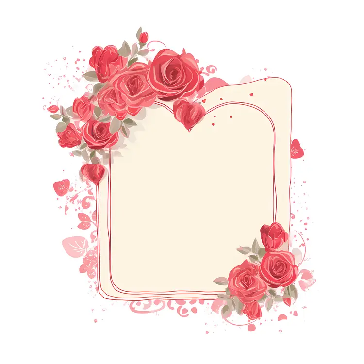 Red Roses and Heart Floral Frame