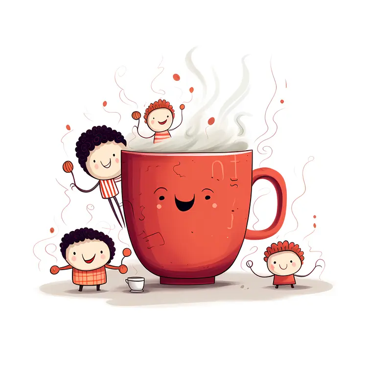 Happy Red Cup with Cute Characters