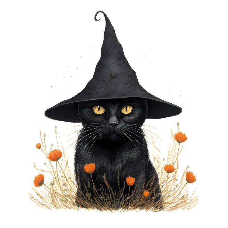 Black Cat with Witch Hat for Halloween