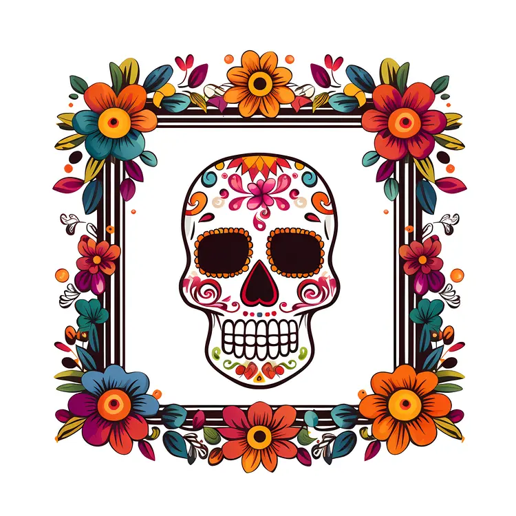 Single Sugar Skull with Floral Border