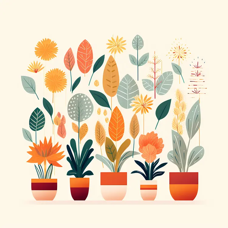 Colorful Potted Plants Illustration