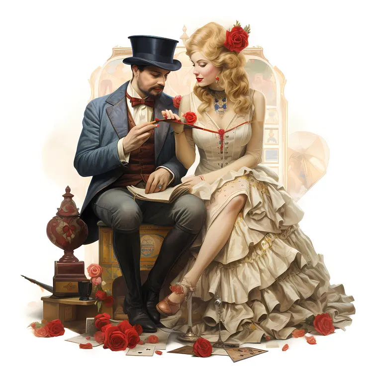 Victorian Couple with Roses
