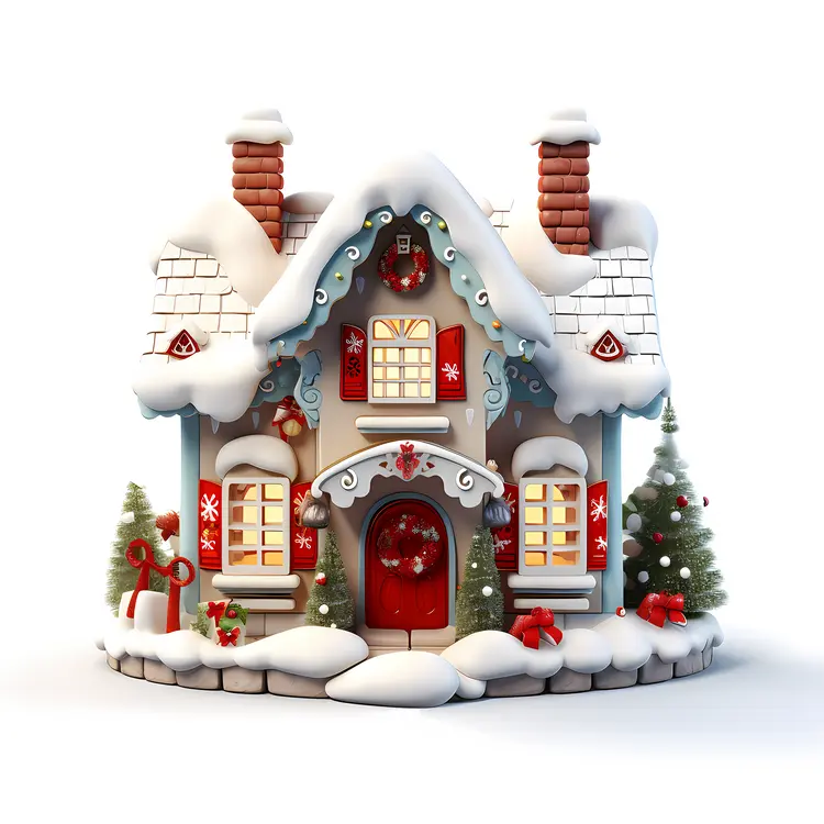 Snowy House with Christmas Decorations