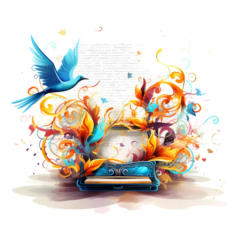 Colorful Typewriter with Bird and Flowers