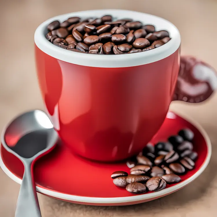 Red Coffee Cup with Beans