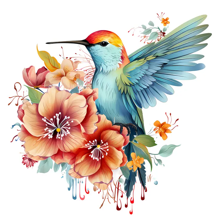 Hummingbird with Beautiful Floral Background