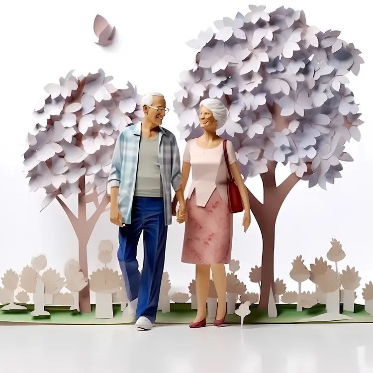 Elderly Couple Walking in Paper Art Nature Scene