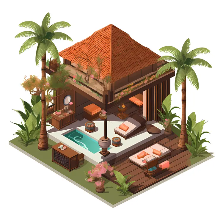 Tropical Spa Hut with Palm Trees