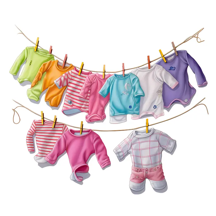 Colorful Baby Clothes Hanging on Clothesline