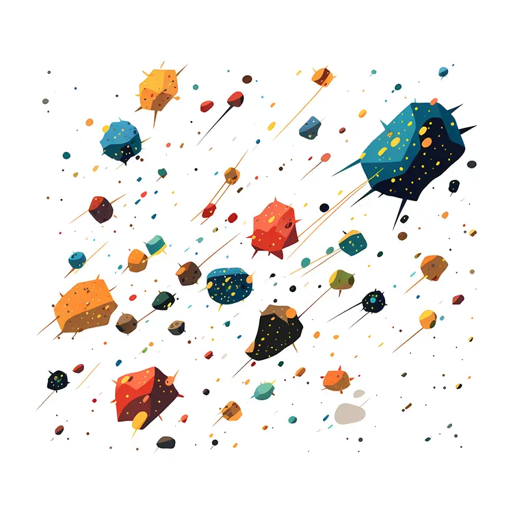 Colorful Asteroids in Outer Space