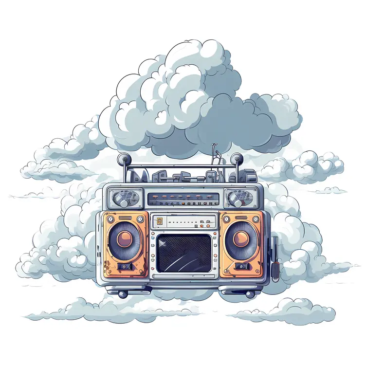 Vintage Radio Floating in Clouds