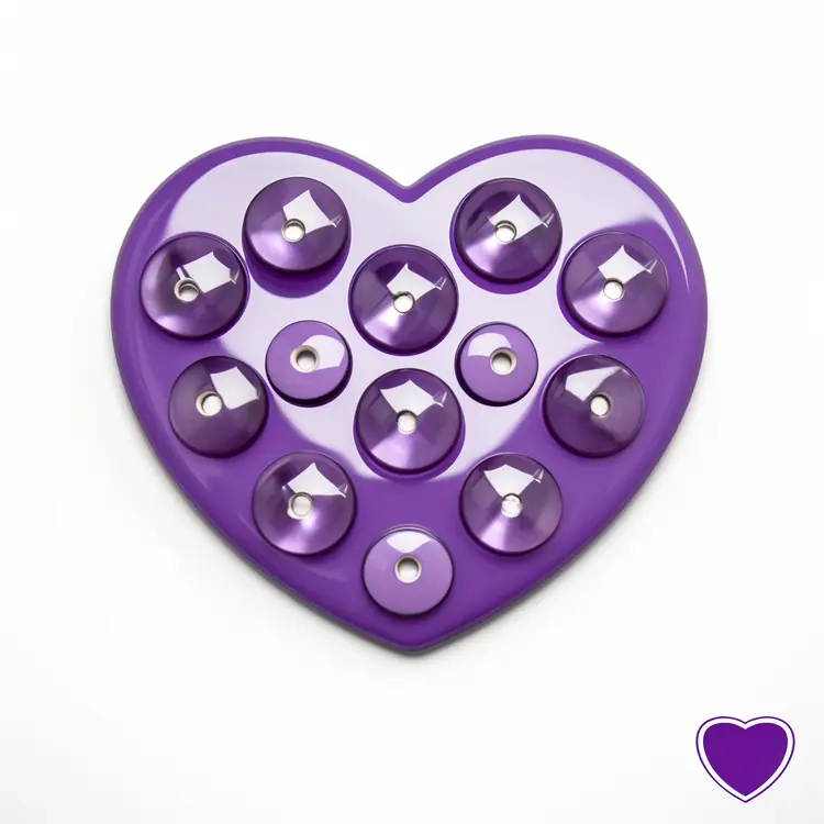 Purple Heart-Shaped Decorative Object with Circular Patterns