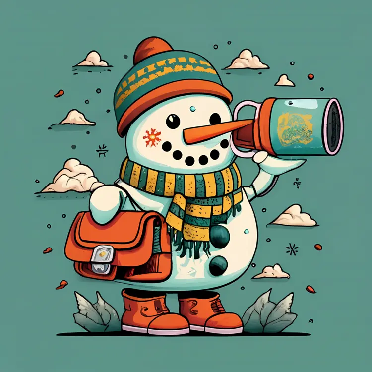 Snowman with Telescope and Bag