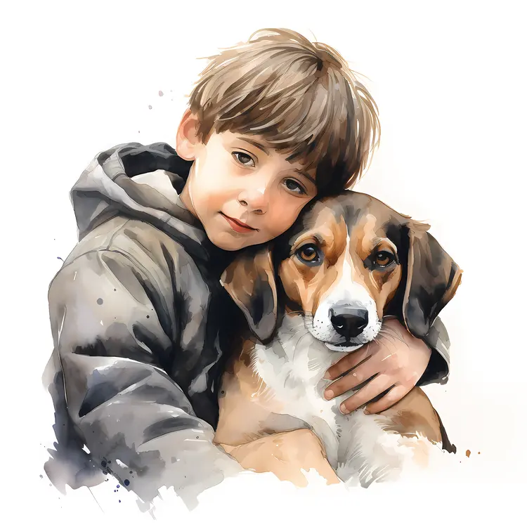 Boy Hugging His Dog
