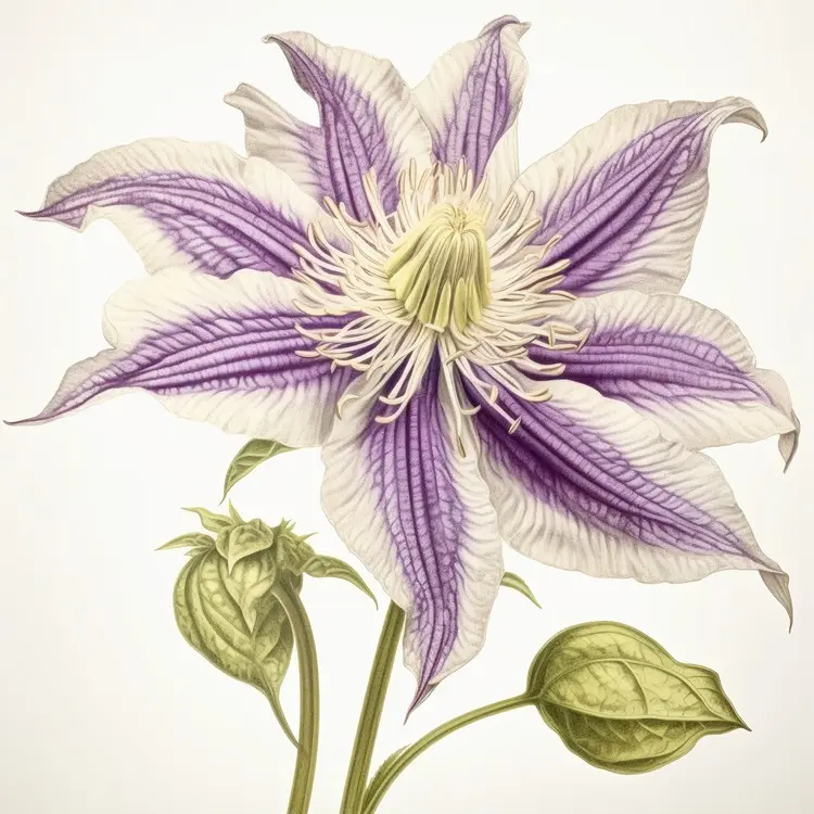 Beautiful Clematis Flower Botanical Illustration