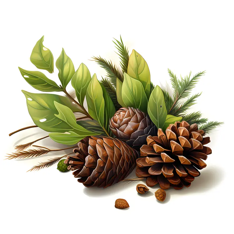 Pine Cones and Leaves Illustration