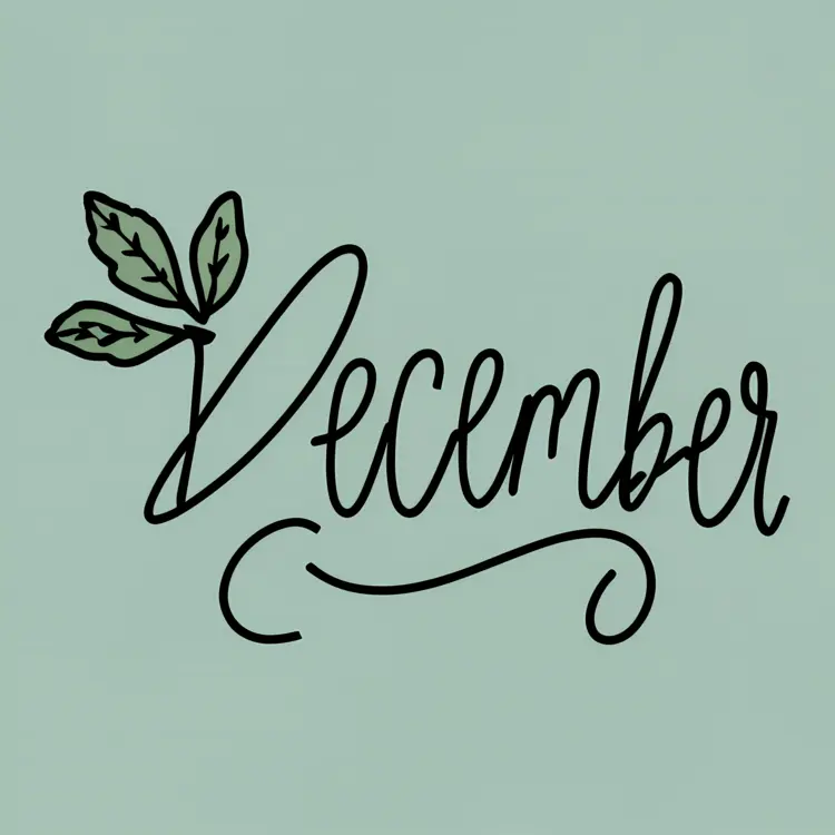 Handwritten December with Leaves