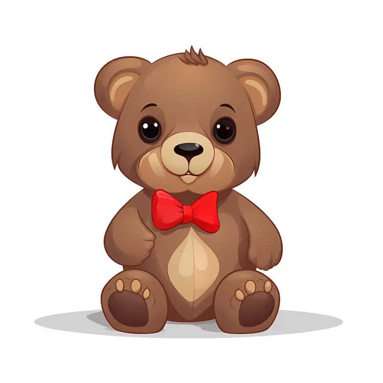 Cute Brown Teddy Bear with Red Bow Tie