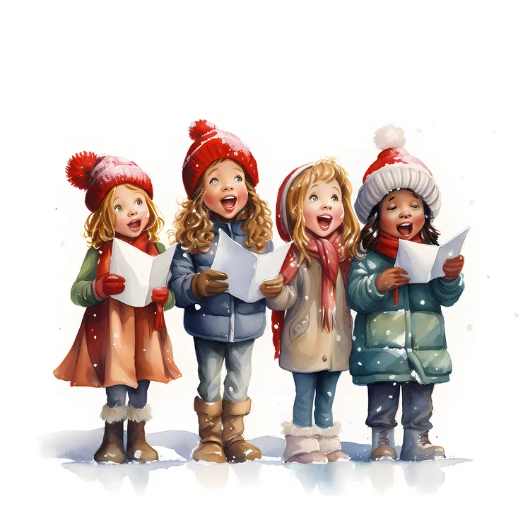 Caroling Children in Winter