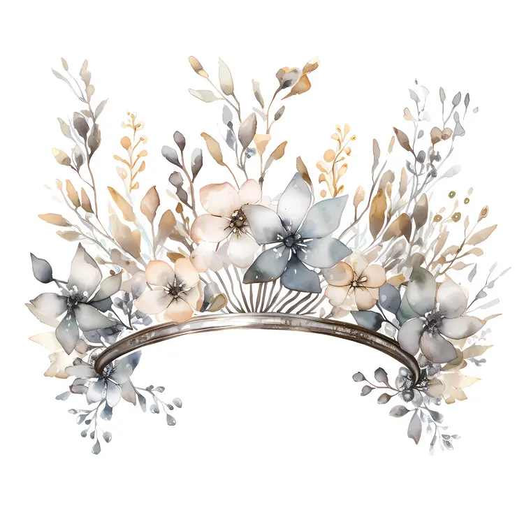 Silver Floral Crown with Leaves