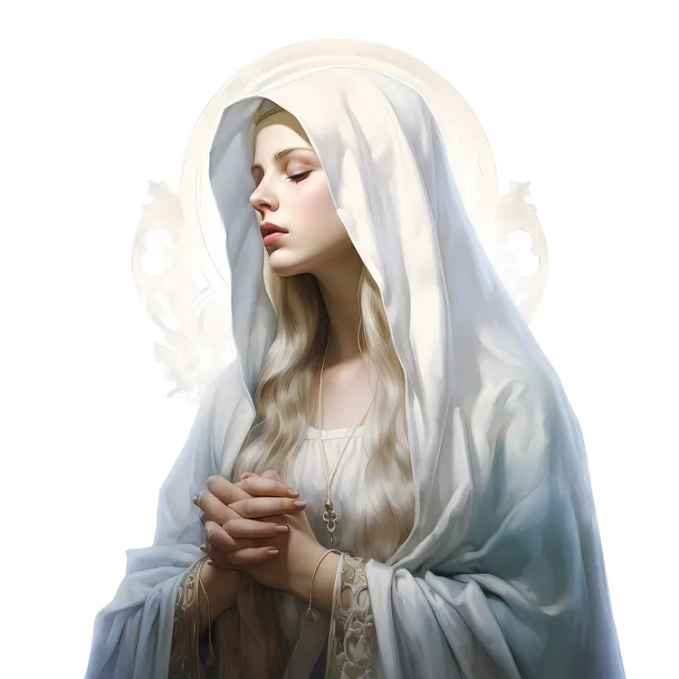 Praying Woman in White Robe with Halo