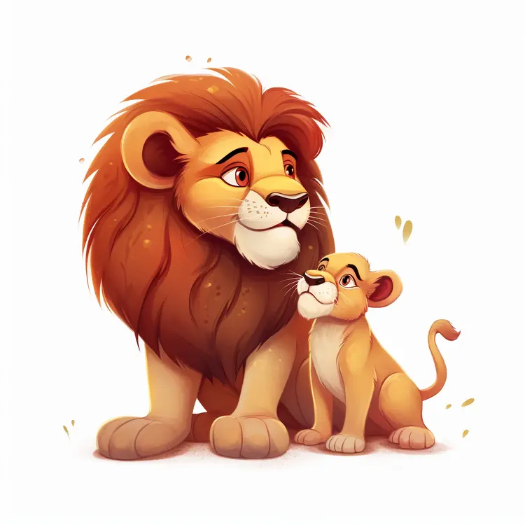 Cute Lion and Cub Cartoon Illustration