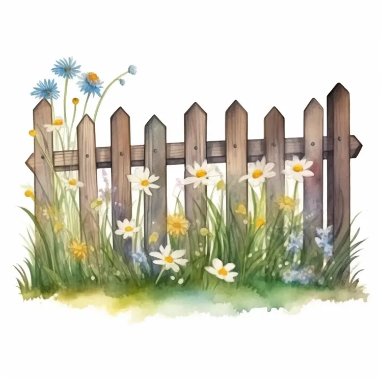 Wooden Fence with Blooming Flowers