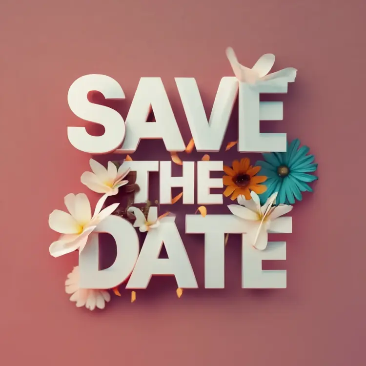 Save the Date with Flowers on Pink Background