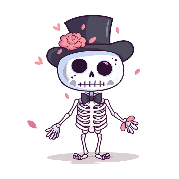 Festive Skeleton with Top Hat and Rose