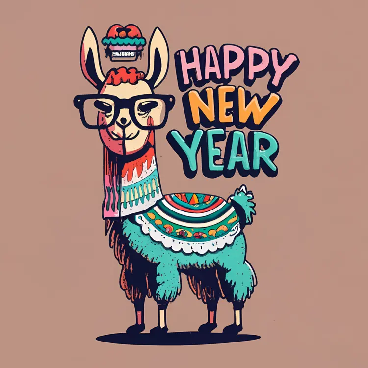 Happy New Year with Llama Illustration