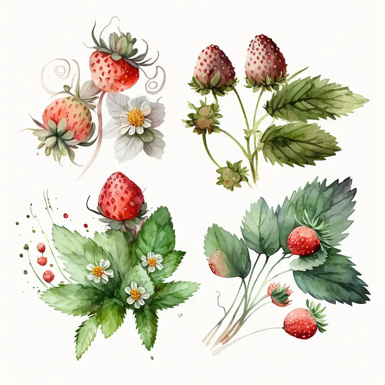 Watercolor Strawberry Botanical Illustration
