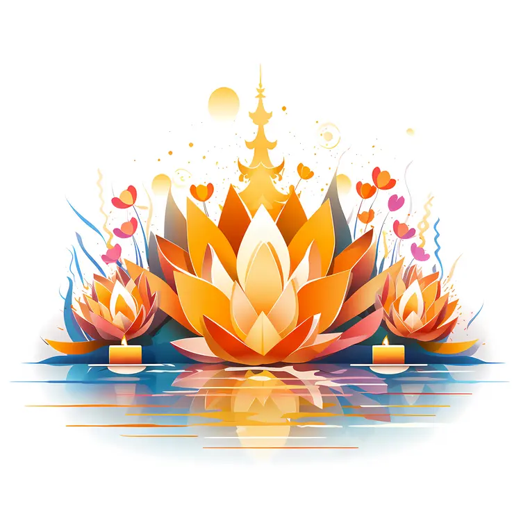 Temple with Lotus Candles and Reflection