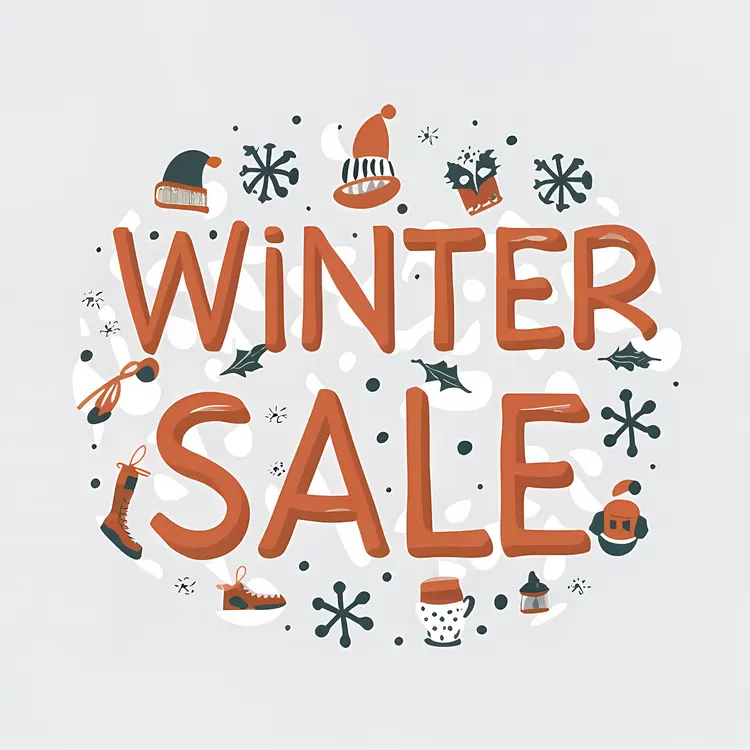Winter Sale with Winter Clothing and Snowflakes