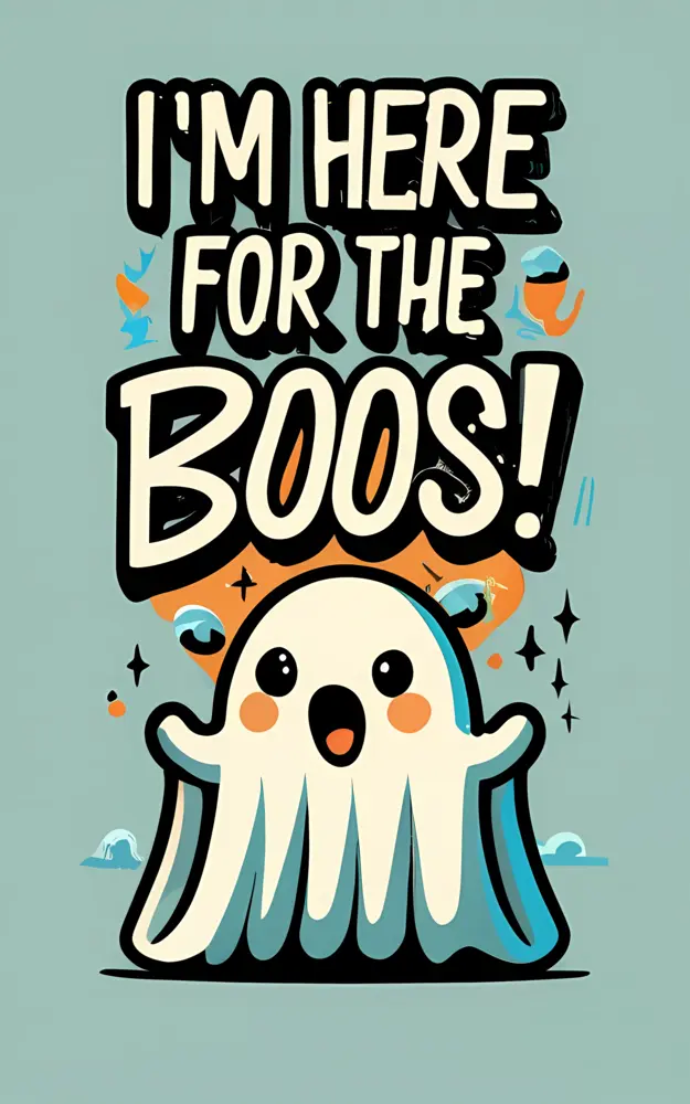 Cute Ghost with 'I'm Here for the Boos' Text