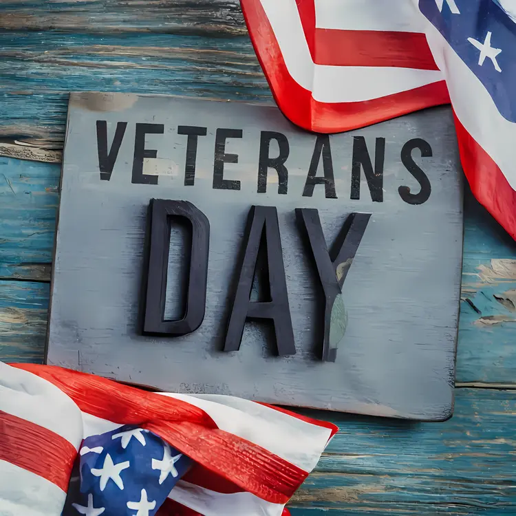 Veterans Day Sign with American Flags