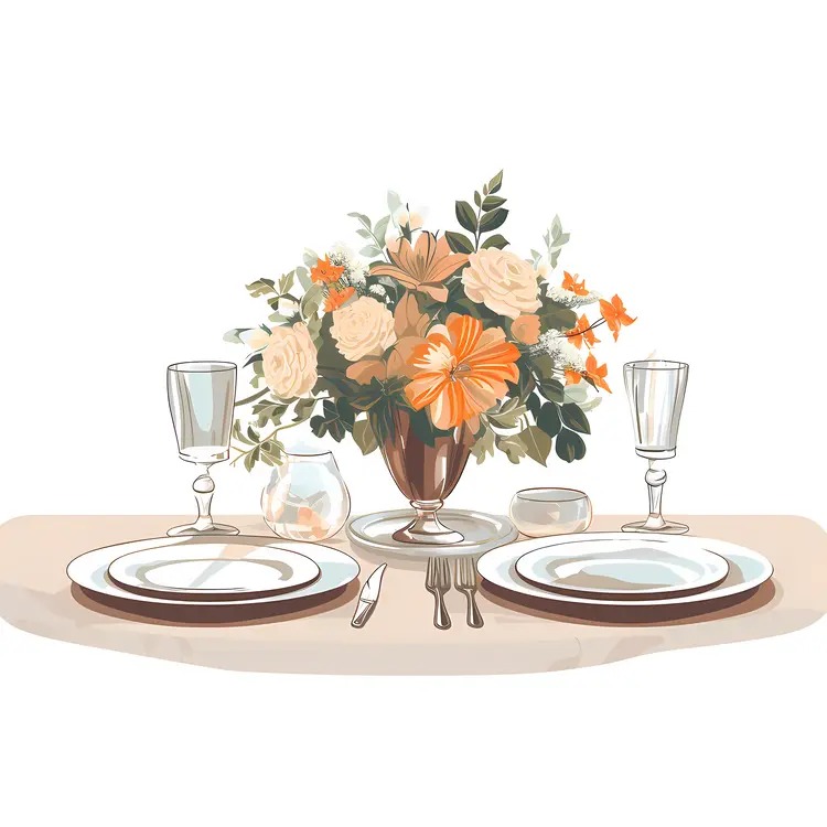 Elegant Table with Floral Centerpiece and Glasses