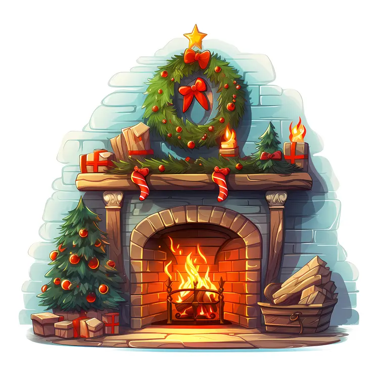 Cozy Christmas fireplace with decorations