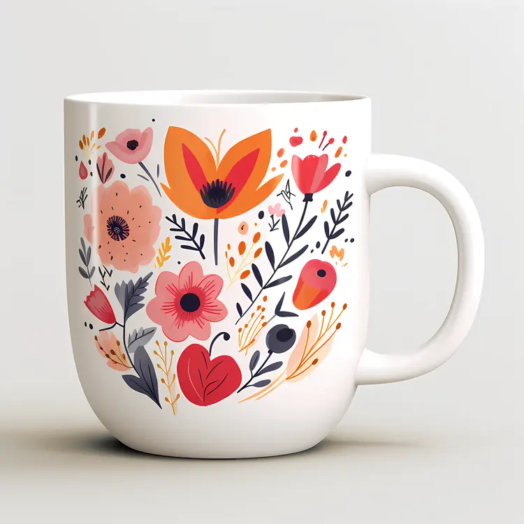 Colorful Floral Mug with Orange and Red Flowers