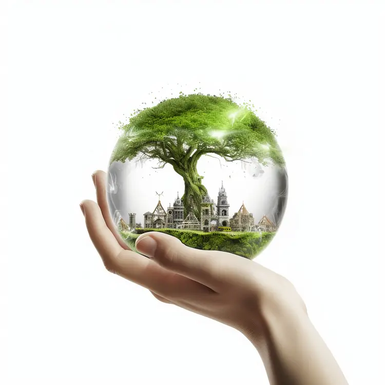City and Tree in Hand Illustration