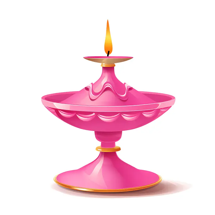 Ornate Pink Candle Holder with Flame
