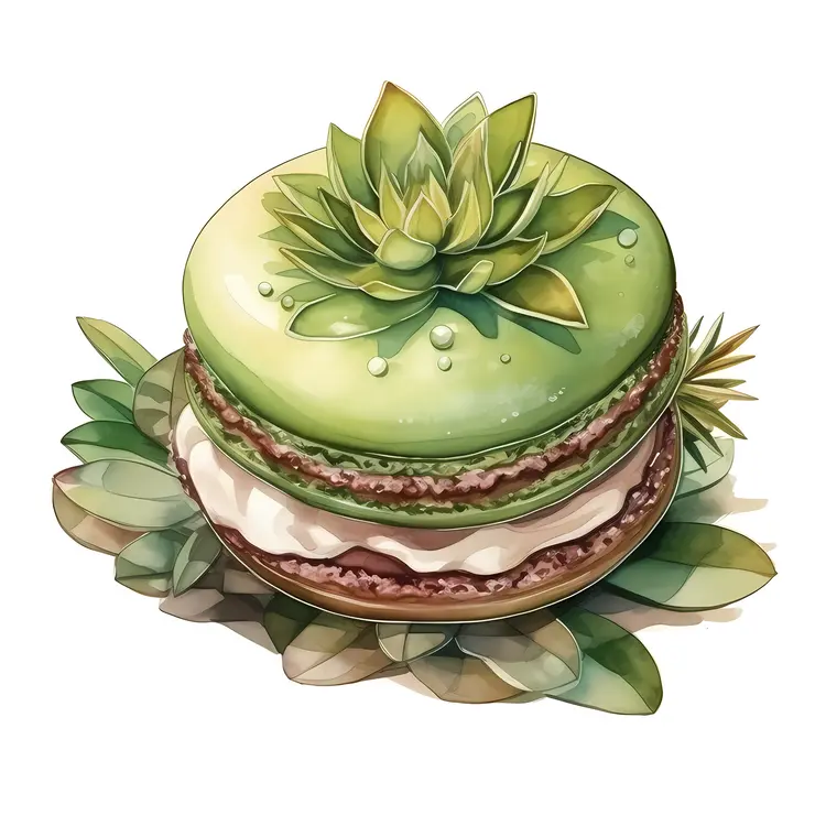 Green Macaron with Succulent and Leaves