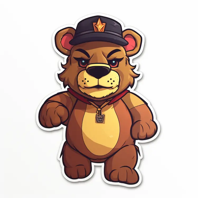 Angry Cartoon Bear with Hat and Necklace